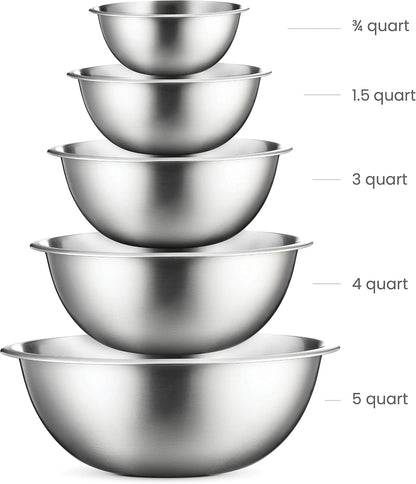 FineDine Stainless Steel Mixing Bowls Set, Dishwasher Safe, 6 Piece Metal Mixing Bowls For Kitchen, Nesting, Large, Small, Big Food Prep, Cooking, Baking