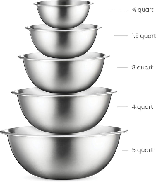 FineDine Stainless Steel Mixing Bowls Set, Dishwasher Safe, 6 Piece Metal Mixing Bowls For Kitchen, Nesting, Large, Small, Big Food Prep, Cooking, Baking