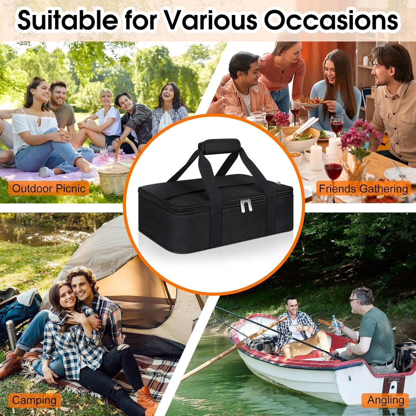 Insulated Casserole Carrier, Portable Casserole Carrier for Hot or Cold Food Lunch Tote Warmer or Cooler Bag, Lasagna Lunch Bag for Potluck Parties- Fits 9" x 13" Baking Dish-Charcoal Grey