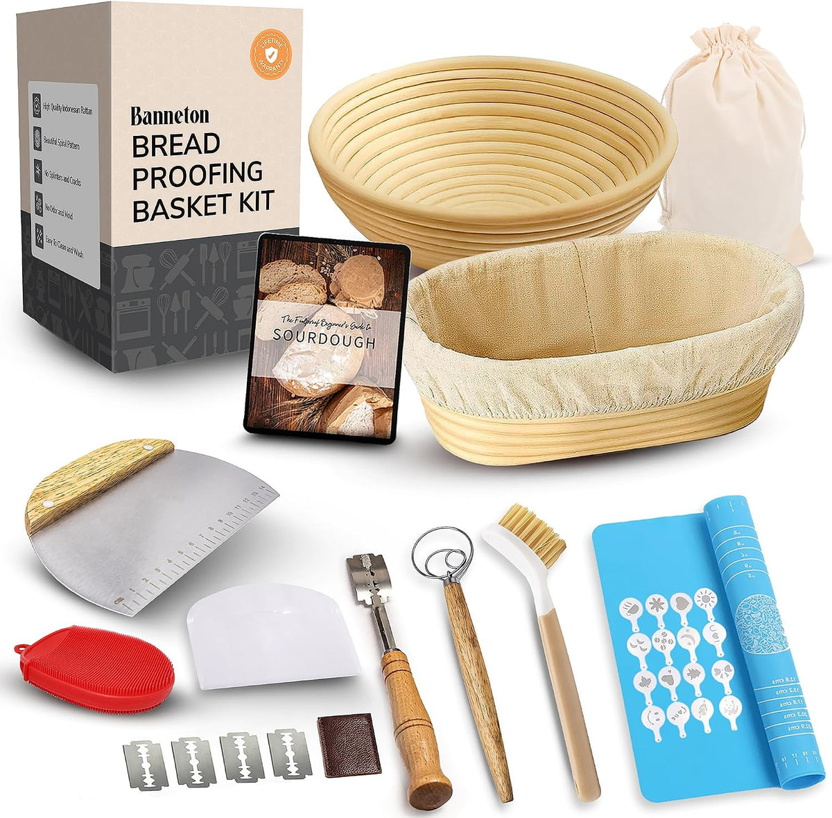 Banneton Bread Proofing Basket Set, 2 x Round 9 Inch Bread Proofing Baskets