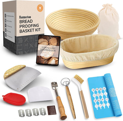 Banneton Bread Proofing Basket Set, 2 x Round 9 Inch Bread Proofing Baskets