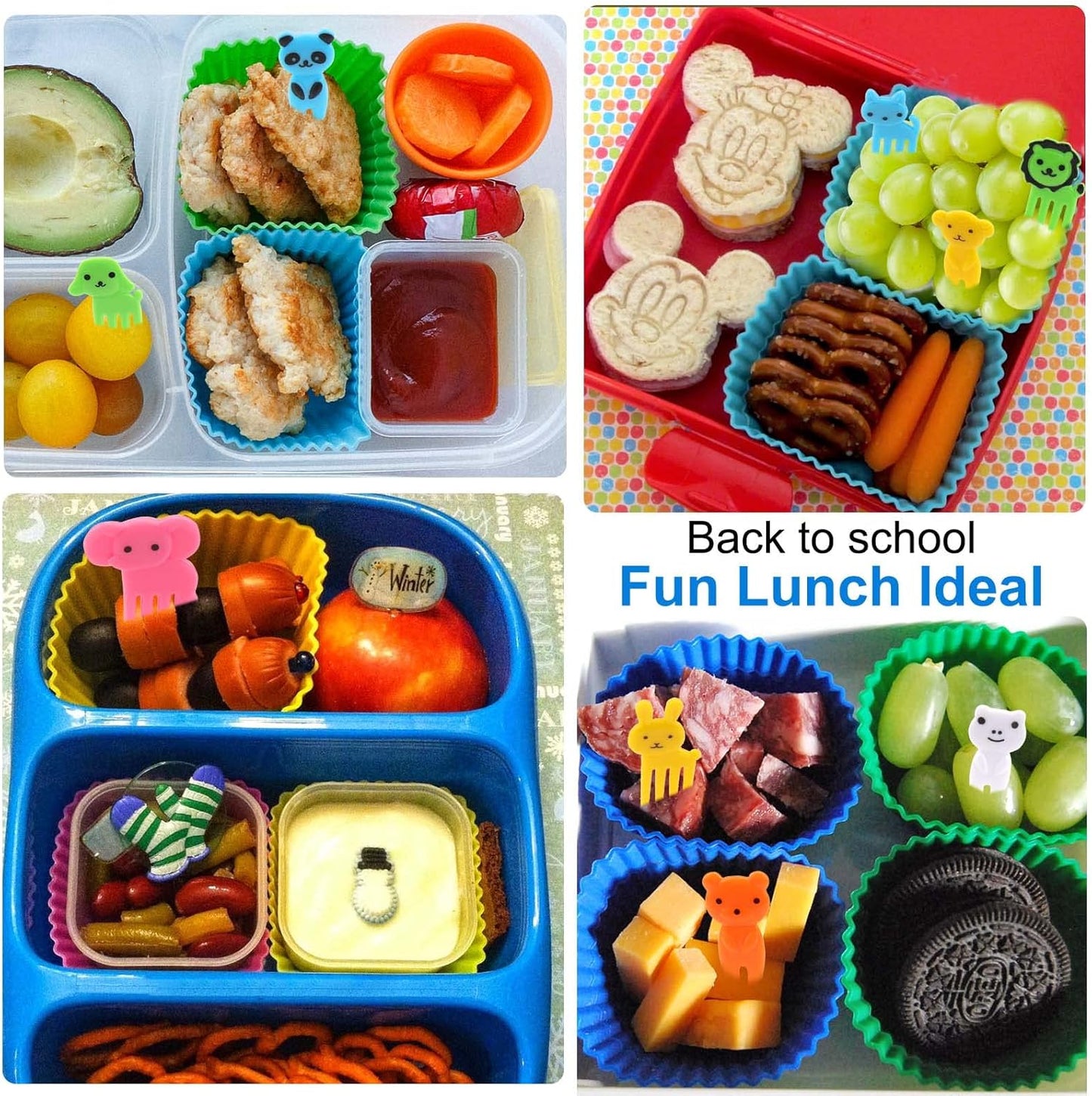 XANGNIER 40 Pcs Silicone Lunch Box Dividers,Reusable Lunch Bento Box Accessories for Kids,Lunchbox Supplies Accessories,Back to School Lunch Essentials,Silicone Cupcake Liners,Muffin Cups