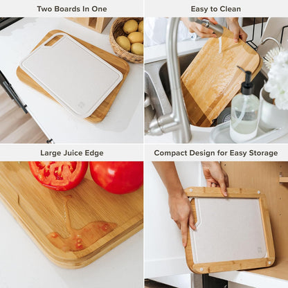 KitchenEdge Premium Acacia Cutting Board with Nesting Rice Fiber Chopping Board for Cooking Prep, 2 Piece Kitchen Set, Non-Slip Feet with Juice Groove, Heavy Duty, Pre Oiled, 17” x 12.5”