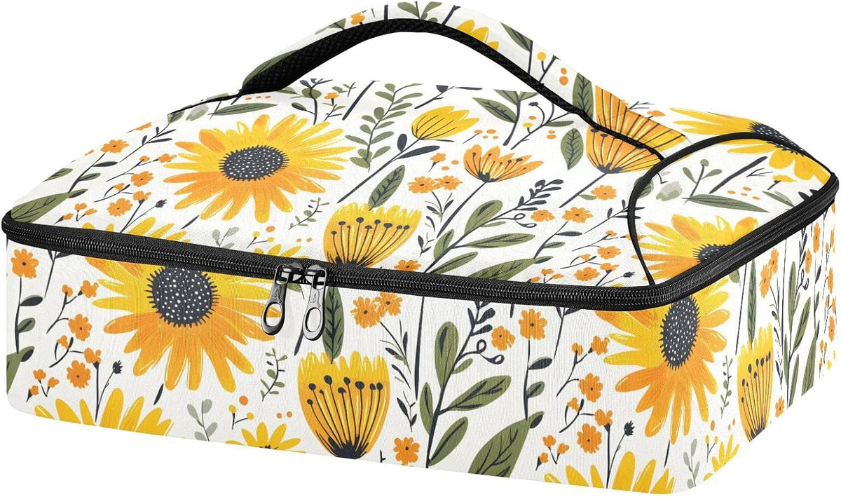 Casserole Carrier Insulated Yellow Lemon Blue Bows Dish 9x13 with Lid Party Travel Warmer Bag for Hot or Cold Food Lasagna Pizza Holder Tote - Colors B