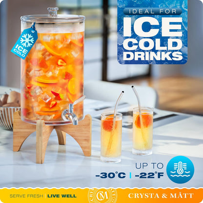 2.2 Gallon Glass Beverage Dispenser With Stand | Glass Water Dispenser With Stand | Leakproof Spigot | Ideal for Hot and Ice Cold Drinks | Perfect for Breakfast, Parties, Weddings
