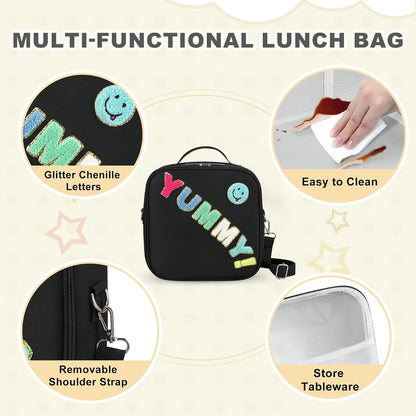 Kids Lunch Box for Kids Insulated Reusable Lunch Bag Tote Durable Children Leak-proof Lunchbox with Adjustable Shoulder Strap for School Daycare Travel Picnic (Navy - 3D Dinosaur)