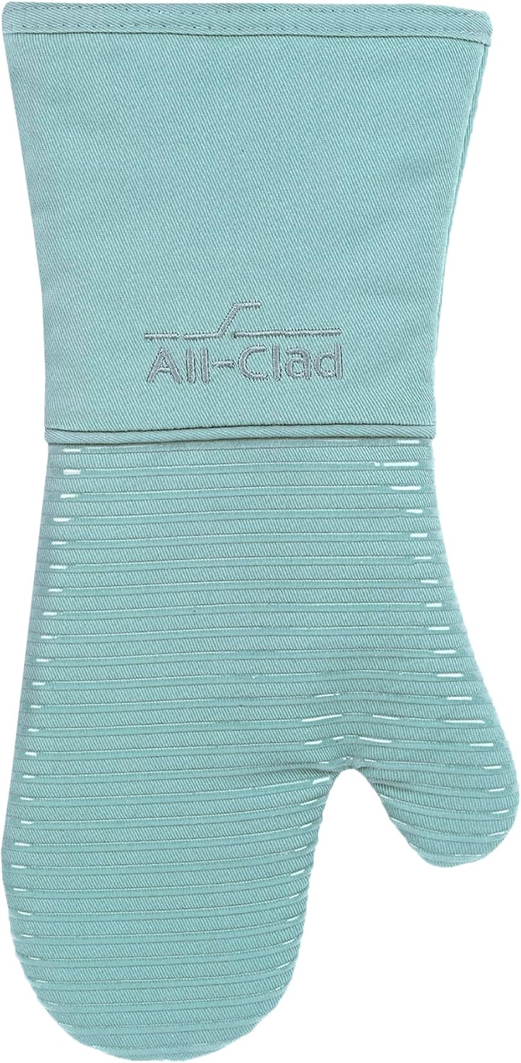 All-Clad Silicone Oven Mitts: Heat Resistant up to 500 Degrees - 100% Cotton & Silicone, 14"x7" Oven Mitt for Kitchen and Barbeque, Pewter