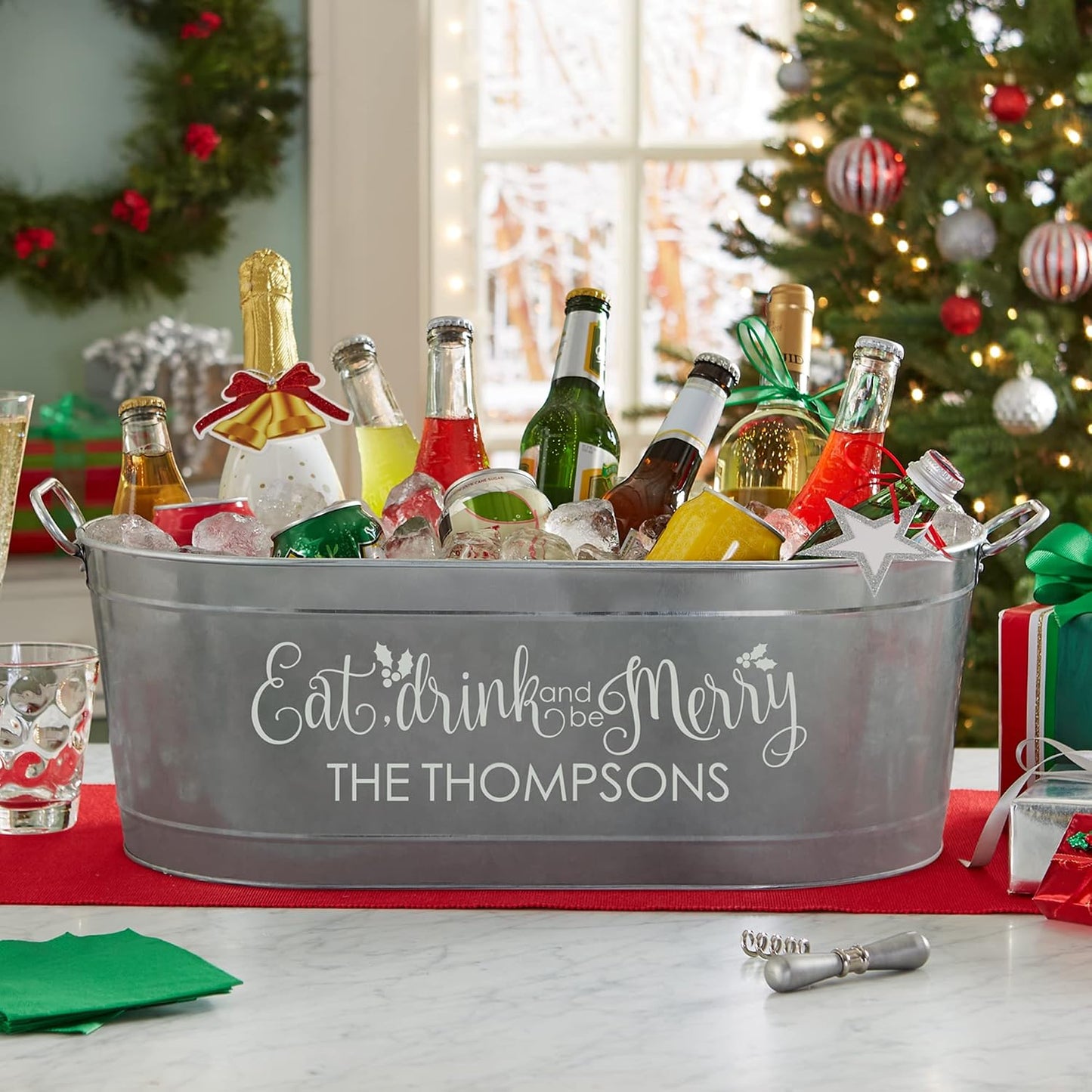 Let's Make Memories Personalized Beverage Tub - Custom Beverage Tub - Customize With Name & initial - Galvanized Drink Tub - 20 ¾"L x 11 ¾"W x 7" H - 5.5 Gallons