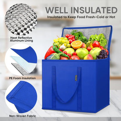 BALEINE 2Pk Insulated Reusable Grocery Bags, Collapsible Cooler Bag for Groceries, Heavy Duty Large Insulated Bag (16''x9''x13'', Antique Foliage)