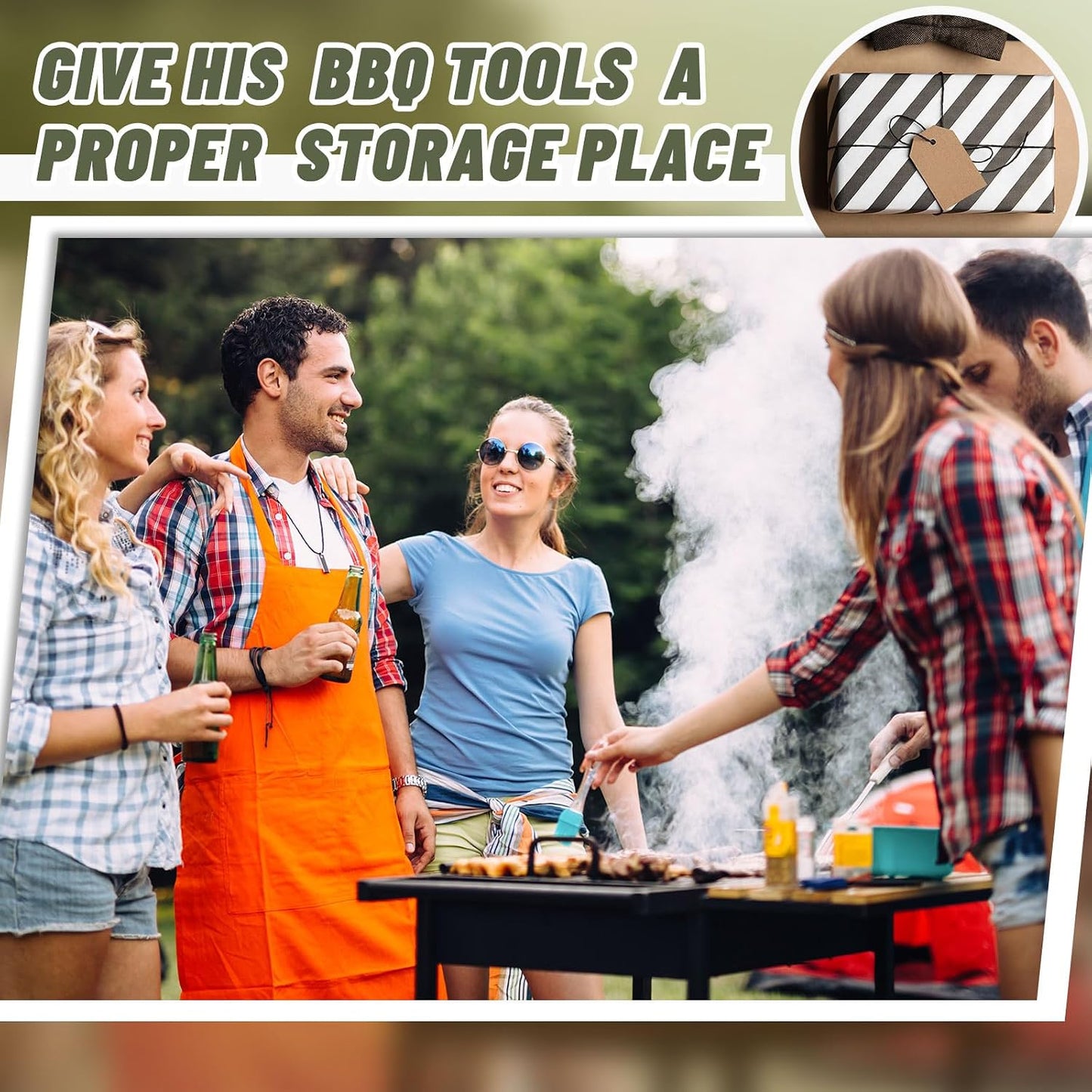24" Grill Tool Storage Bag, Heavy Duty Waterproof BBQ Tools Bag, 24" x 8" x 8", Large Grill Utensil Storage Caddy with Pockets, BBQ Accessories for Outdoor Barbecue, Camping, Hiking(Green)