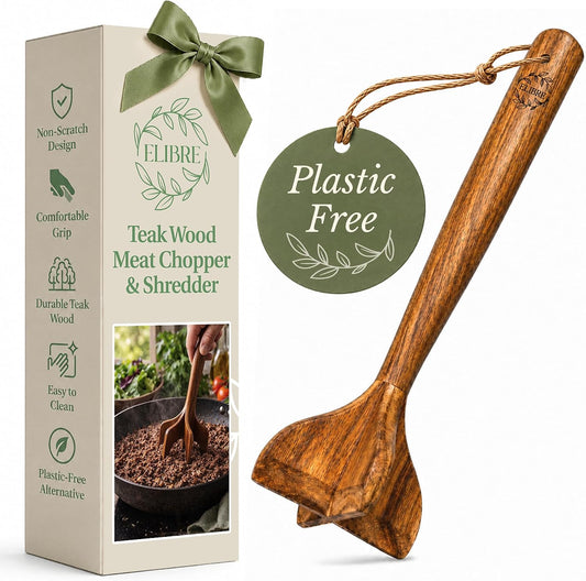 ELIBRE Wooden Meat Chopper & Breaker, Breaks Up Ground Meat, Food Grade