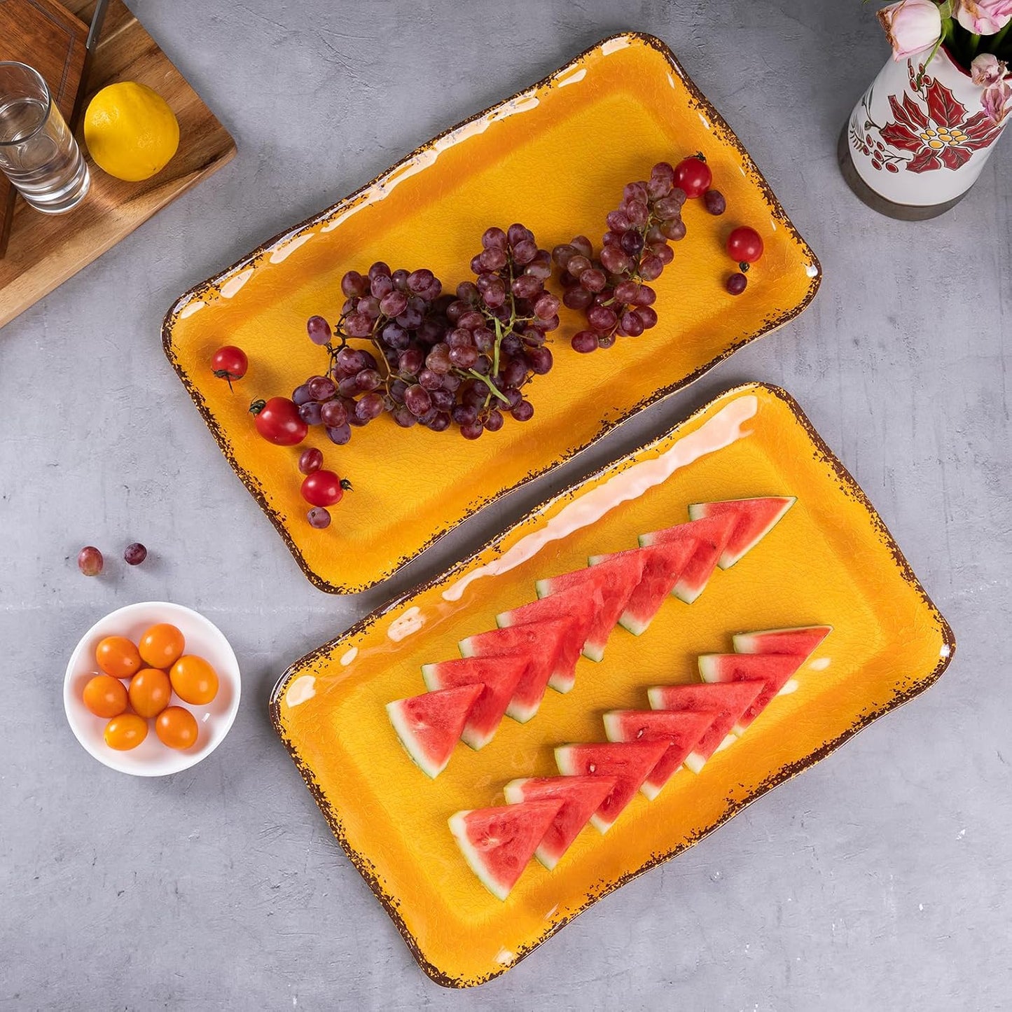 LEHAHA Grilling Prep and Serve Trays, BBQ Serving Platter, Melamine Serving Trays for Food, Set of 2, Great Gift for Father's Day, BBQ Lovers, Prefect for Chrismas Festival and Everyday use.