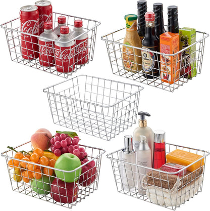 JUNCHU CHERRY Wire Kitchen Storage Basket 3 Packs,Perfect Pantry Organization Accessories Baskets,Laundry Basket,Countertop Organization,Suitable for Kitchen,Bathroom,Bedroom,Tabletop,Stackable,Black
