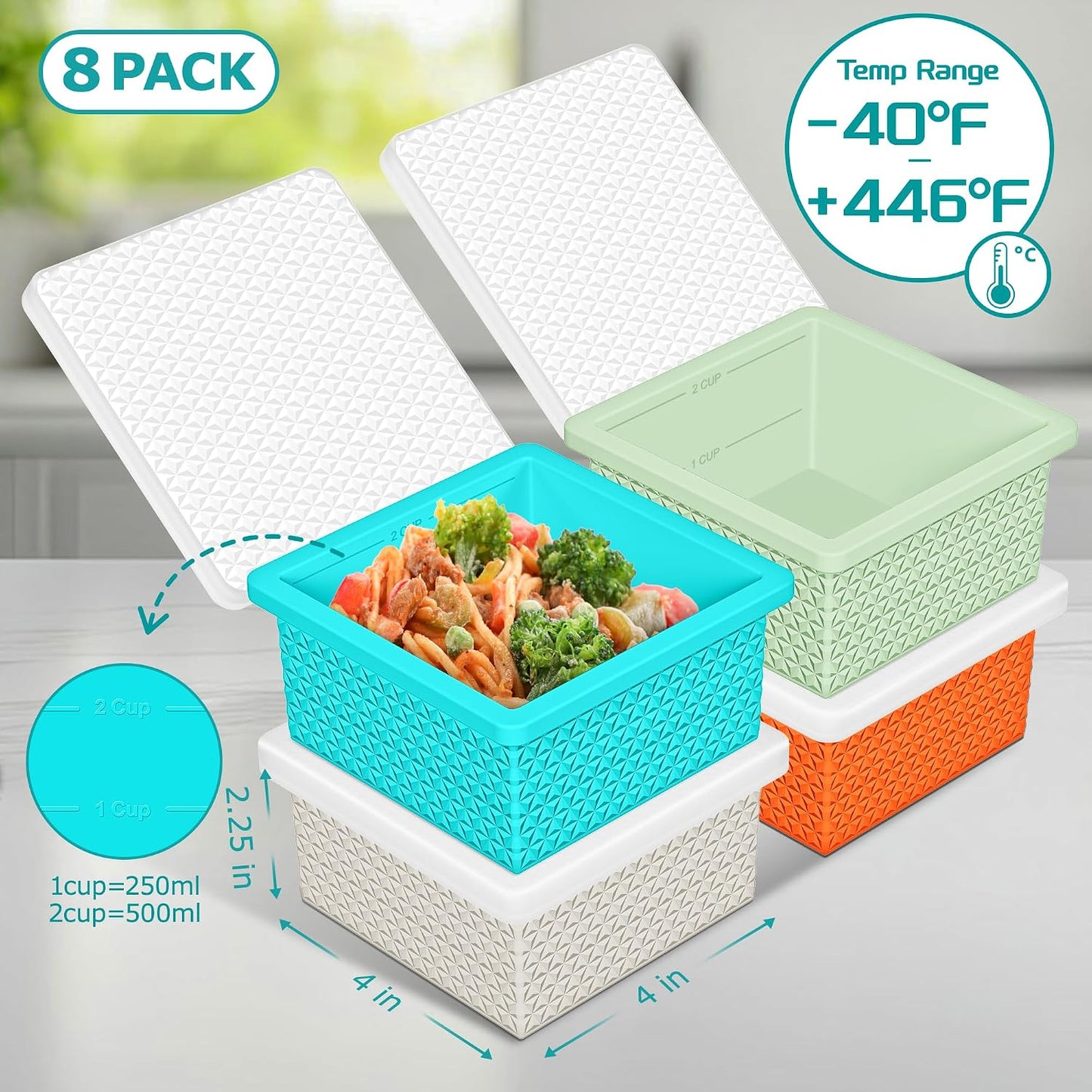 Silicone Freezer Molds for Soup Cube - 2-Cup Freezer Storage Container Tray with Lid,4 Pack Stackable Ice Cube Trays for Portion Control,Food Storage Meal Prep,Oven & Dishwasher Safe