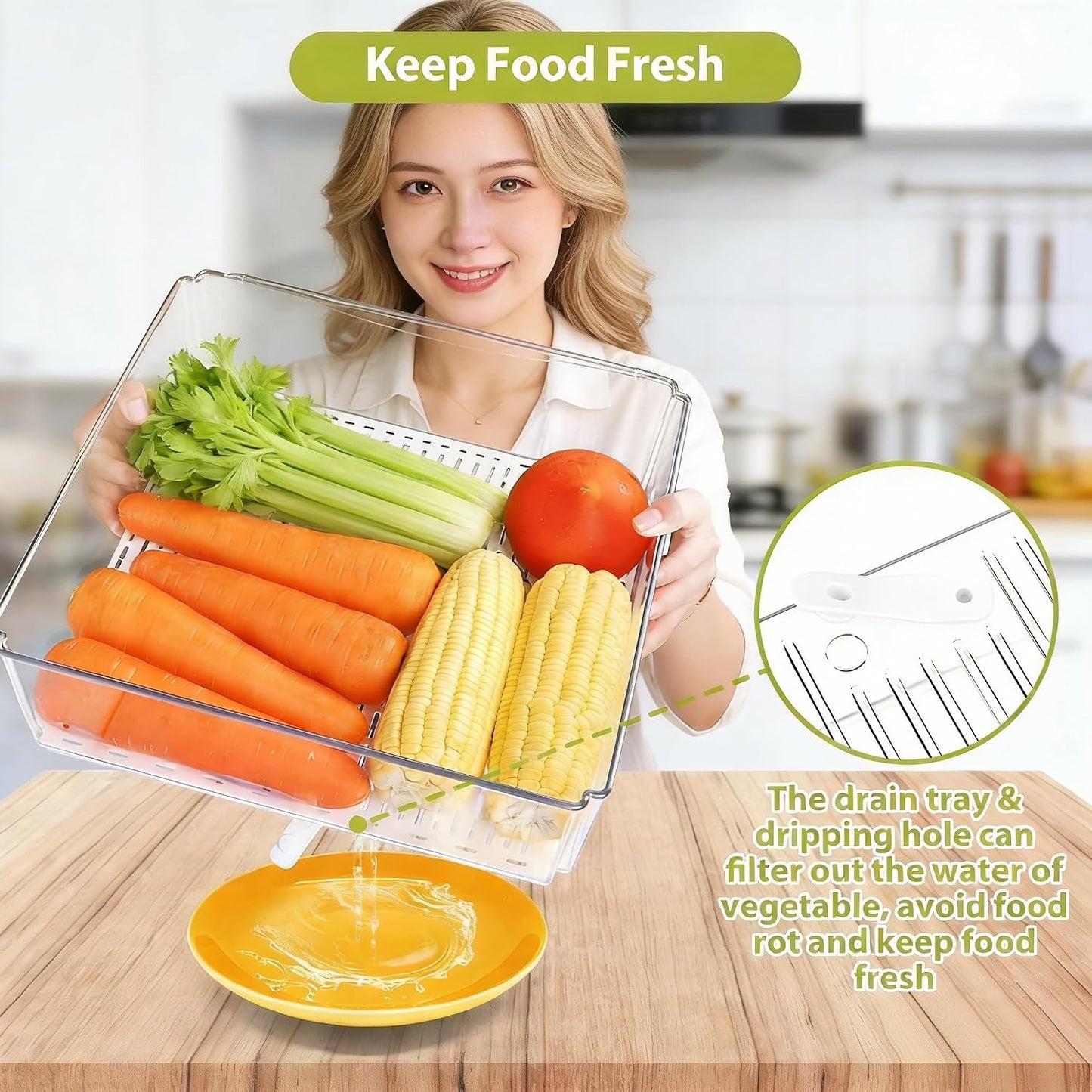 ZIJUND 14 Pack Fridge Organizer, Stackable Refrigerator Organizer Bins with Lids, BPA-Free Fridge Organizers and Storage Containers for Fruit, Vegetable, Food, Drinks, Cereals, Clear