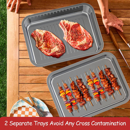Geesta Grilling Prep and Serve Tays, Stainless Steel Large Capacity Food Prep Tray, Grill Carry System, Marinade Container with Lid and Cutting Board,BBQ Grill Accessories, Grilling Gifts for Men
