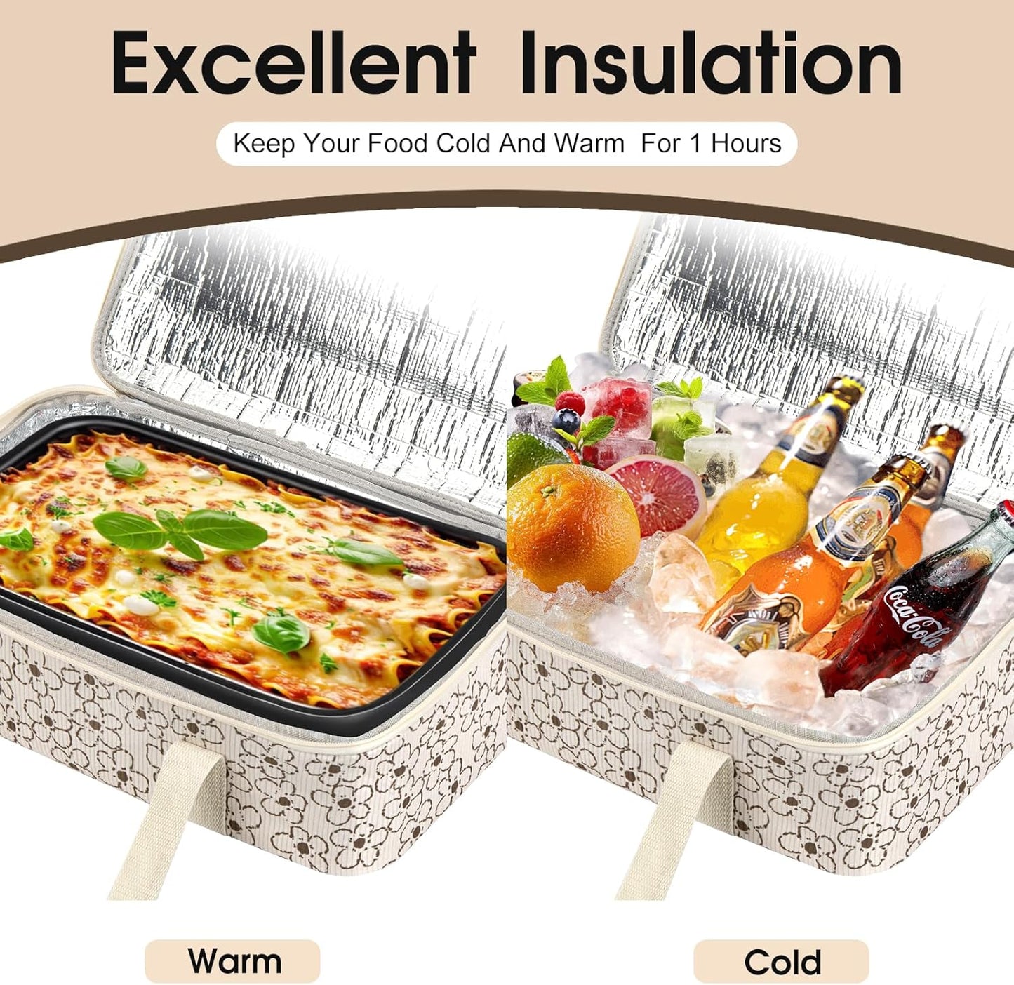 Insulated Casserole Carrier, Portable Casserole Carrier for Hot or Cold Food Lunch Tote Warmer or Cooler Bag, Lasagna Lunch Bag for Potluck Parties- Fits 9" x 13" Baking Dish-Charcoal Grey