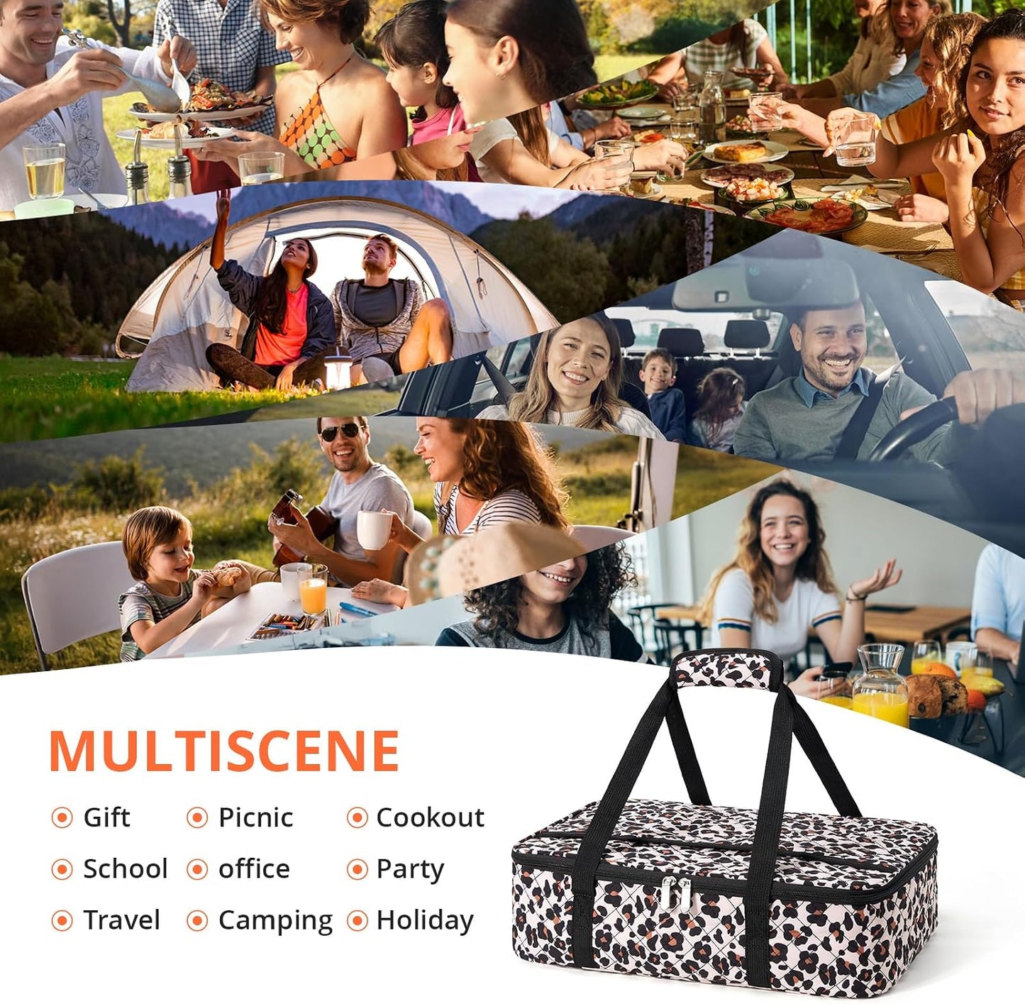 Insulated Casserole Carrier Portable Food Tote for Hot or Cold – Fits 9"x13" Baking Dish, Lasagna Holder for Parties, Picnic, Travel, Beach - Black