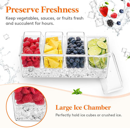 Lifewit Taco Bar Serving Set for Party with 5 x 20 oz Containers & Components, Ice Chilled Condiment Caddy Organizer, Garnish Serving Tray Platter for Mimosa Bar Accessories, Fruit, Salad, Food