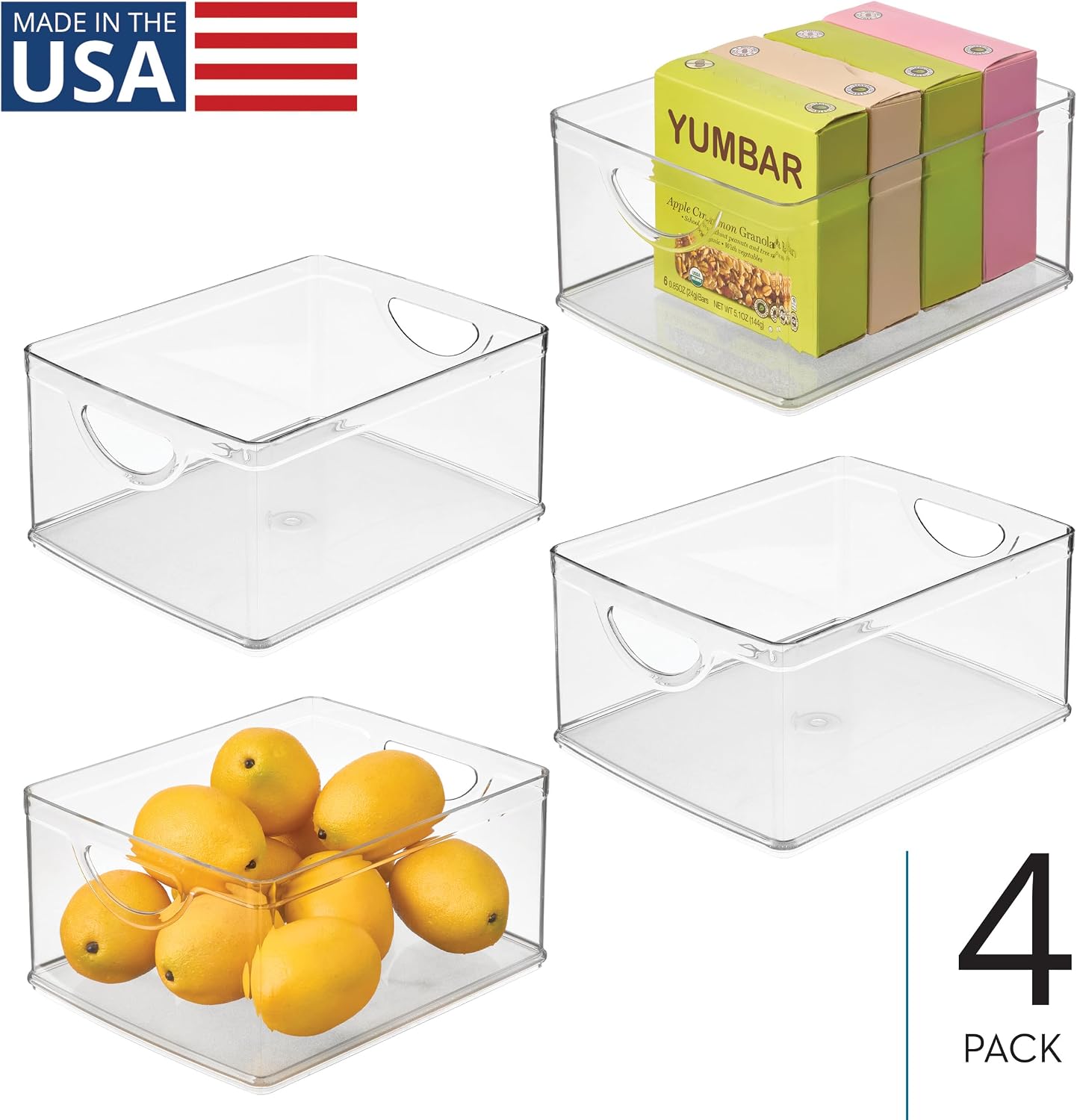 iDesign Pantry Storage Bins with Handles - Organizer Bins for Cabinets or Fridge - Set of 2 - Clear