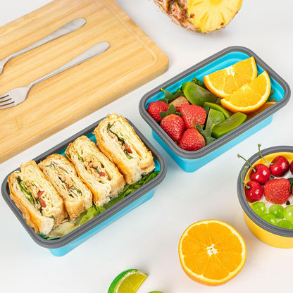 Collapsible Silicone Food Storage Containers Set with Lid & Air Vent,Foldable Lunch Containers(4PCS,Blue,27oz)