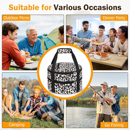 Round Insulated Casserole Carrier – 12" Portable Pie Carrier Bag for Hot or Cold Food, Leakproof Thermal Lunch Tote with Handle for Parties Picnic & Travel - Grey