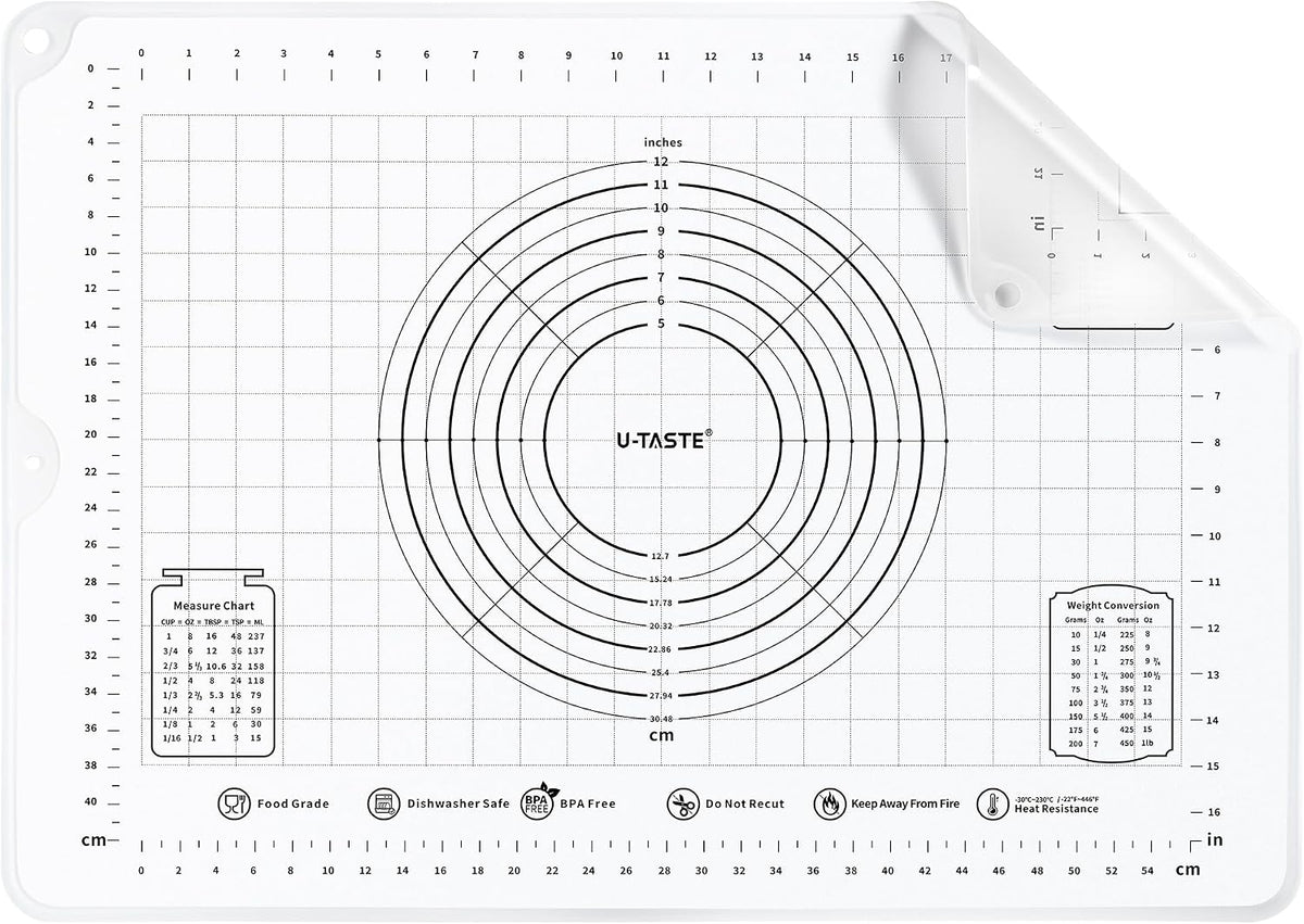 U-Taste Silicone Pastry Mat, Dough Rolling Baking Sheet, 28x20"/Transparent