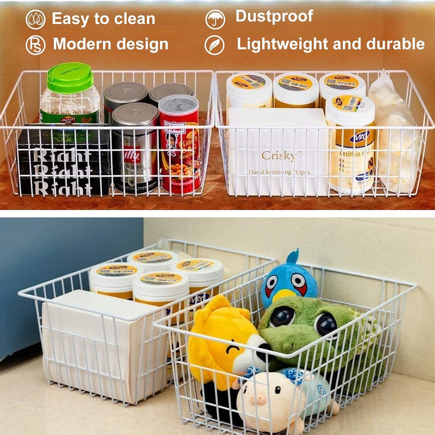 4Pack Freezer Storage Organizer, Deep Refrigerator Wire Household Bins with Built-in Handles, Stackable Freezer Wire Baskets for Chest and Upright Freezer, Cabinet, Pantry, Closet, Bedroom