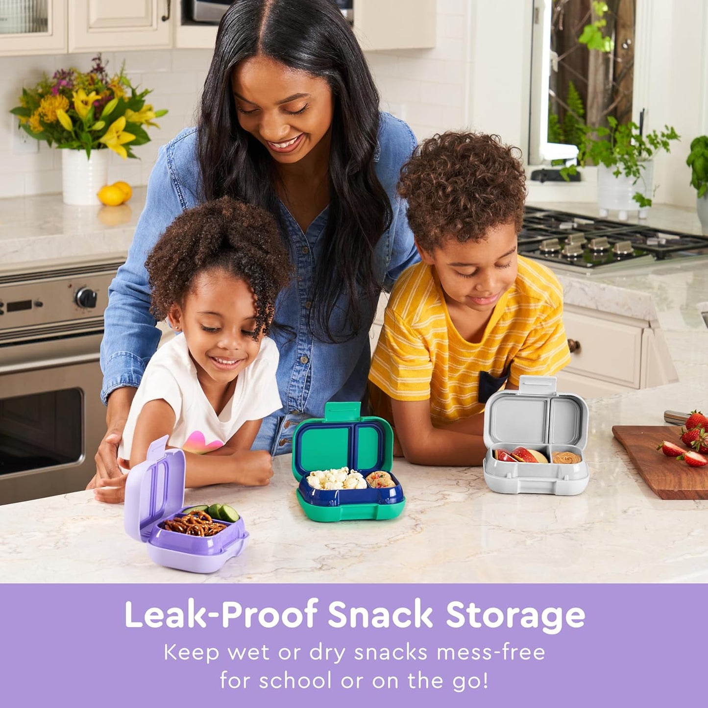 Bentgo Kids Snack - 2 Compartment Leak-Proof Bento Box Container for Snacks and Small Meals, Easy-Open Latch, Dishwasher Safe, BPA-Free for School, Daycare, & Sports - Ideal for Ages 3+ (Gray)