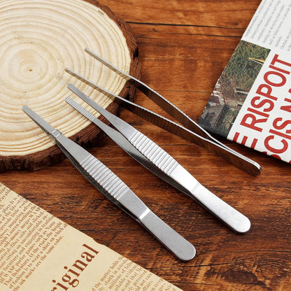 Bonsicoky 3Pcs Stainless Steel Tweezer Set (8" 10" 12") | Long Tweezers, Precision Serrated Straight Tips, Non-slip, For Cooking, Repairing, Medical, Garden