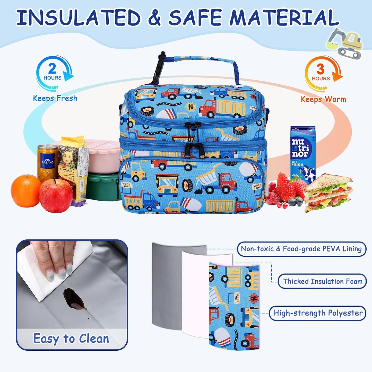 Kasqo Lunch Bag Kids, Dual Compartment Insulated Cooler Bag 7.5L Girls Boys Toddler Lunch Box Containers for Daycare School Kindergarten Travel Ombre Butterfly