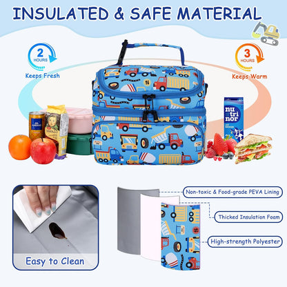 Kasqo Lunch Bag Kids, Dual Compartment Insulated Cooler Bag 7.5L Girls Boys Toddler Lunch Box Containers for Daycare School Kindergarten Travel Ombre Butterfly