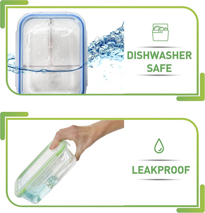 PrepNaturals 5 Pack 30 Oz Glass Meal Prep Containers - Dishwasher Microwave Freezer Oven Safe - Glass Storage Containers with Lids (Multi-Compartment)