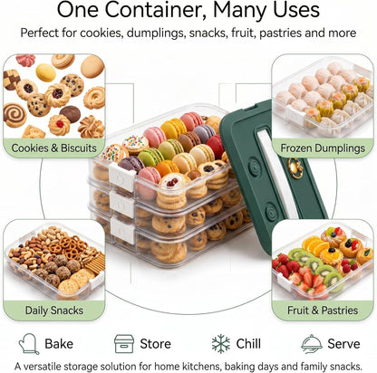 LOEZ 4 Tier Stackable Food Storage Containers, Clear Baked Goods Container for Cookies, Muffins, Macarons and Pizza, Dessert Carrier with Lid (White)