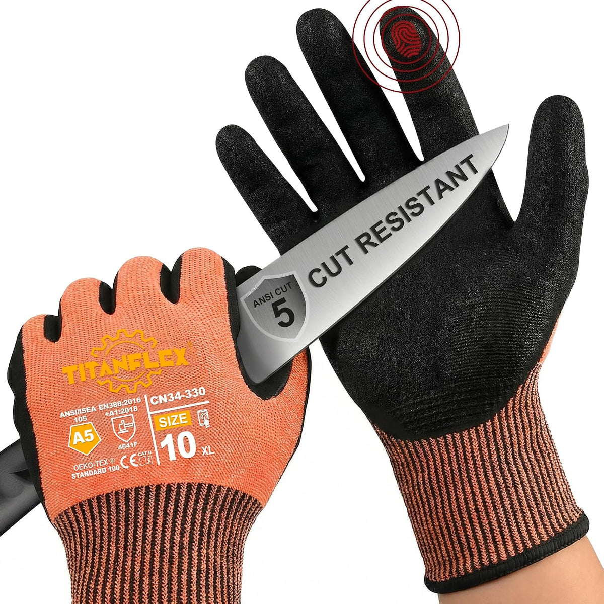 TitanFlex A5 Cut Resistant Gloves, Extreme Protection, Sandy Nitrile Grip