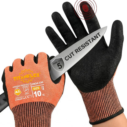 TitanFlex A5 Cut Resistant Gloves, Extreme Protection, Sandy Nitrile Grip