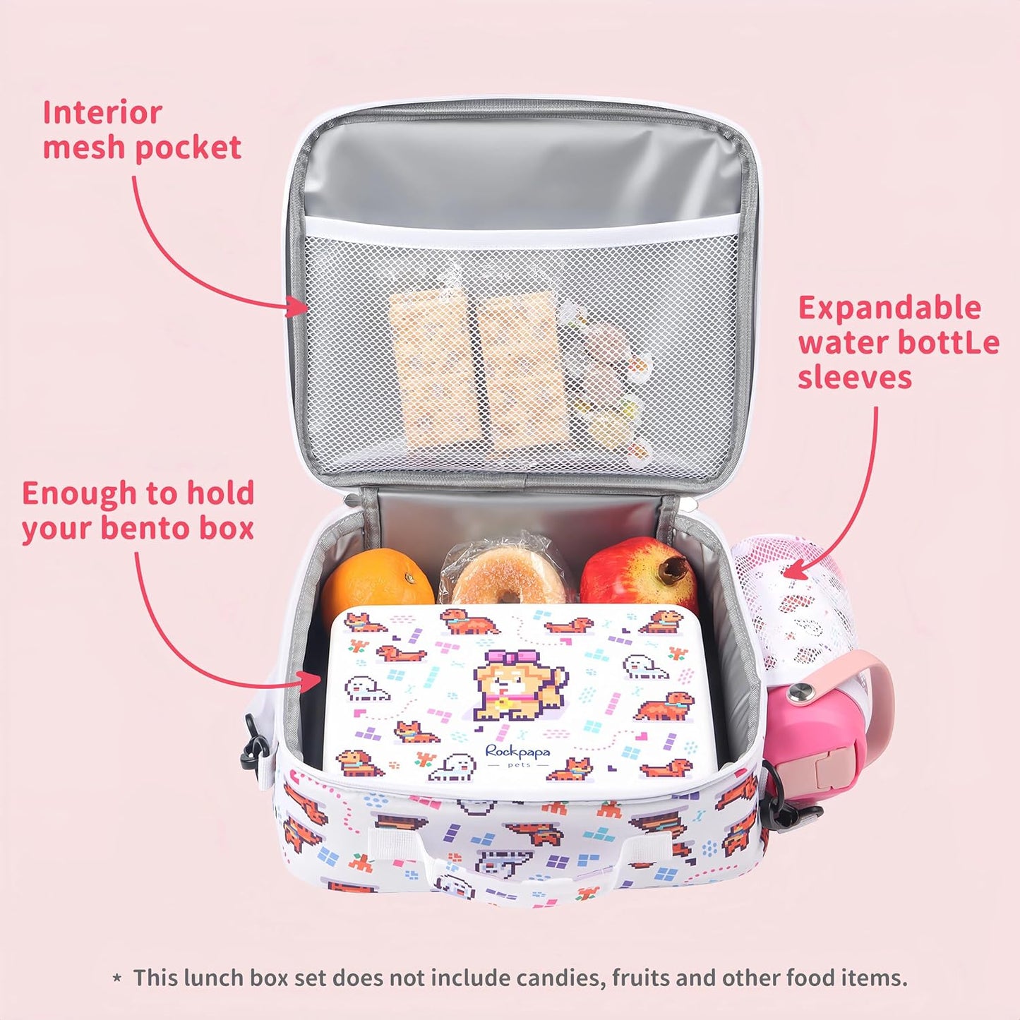 rockpapa Chill Kids Lunch Box Set with Leakproof 5.5 Cups Bento Box, Reusable Ice Pack, 14oz Insulated Water Bottle & Lunch Bag, BPA-Free Microwave Safe for School Boys Girls (Black Games)