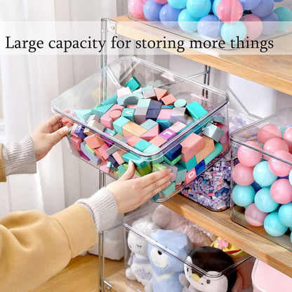 Clear Storage Bins With Lids,4 Packs Food Storage Organizer,Stackable Kitchen Cabinet,Bathroom Basket,Fridge Organization.Pantry Transparent Containers For Fruits,Drinks