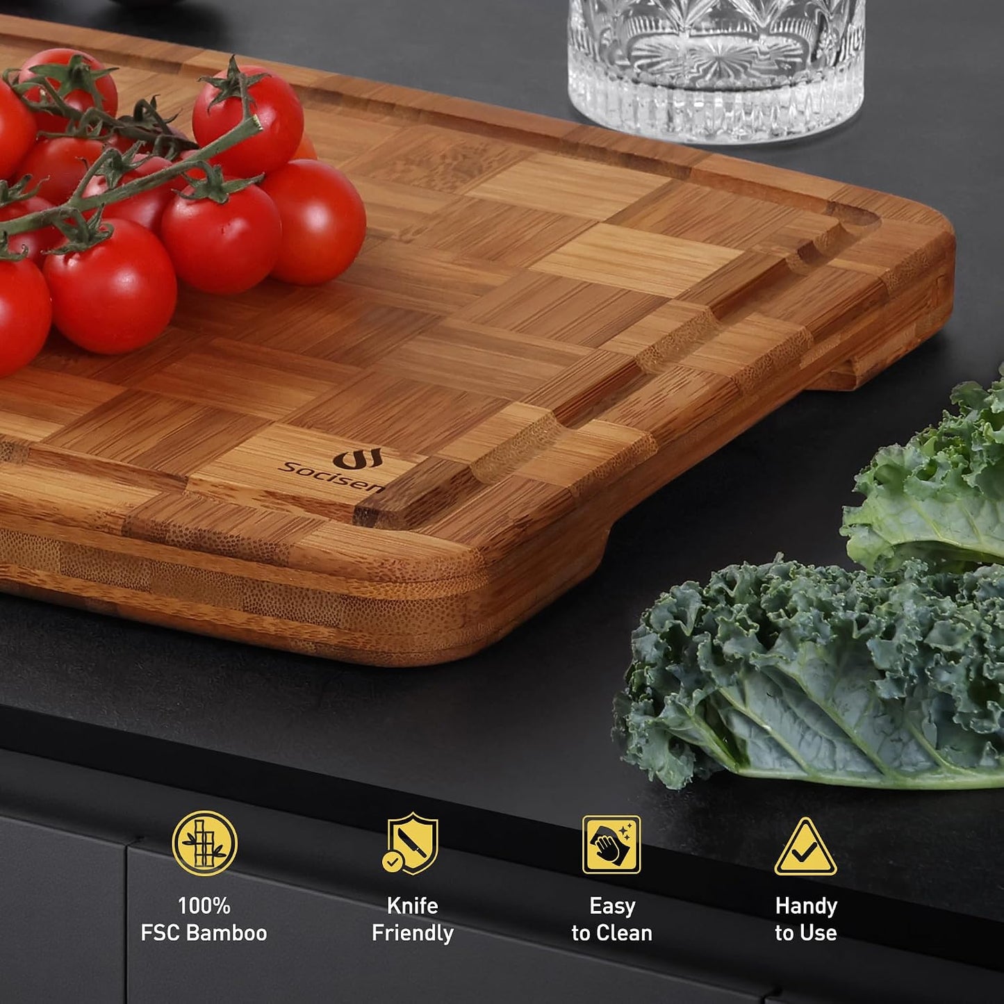 3 Pack Bamboo Cutting Board Set Non Toxic Wooden Cutting Board for Kitchen Non Slip Solid End Grain Thick Wood Juice Groove Chopping Board Edge Grain Teak Smart Marble Flexible Round Stone Metal