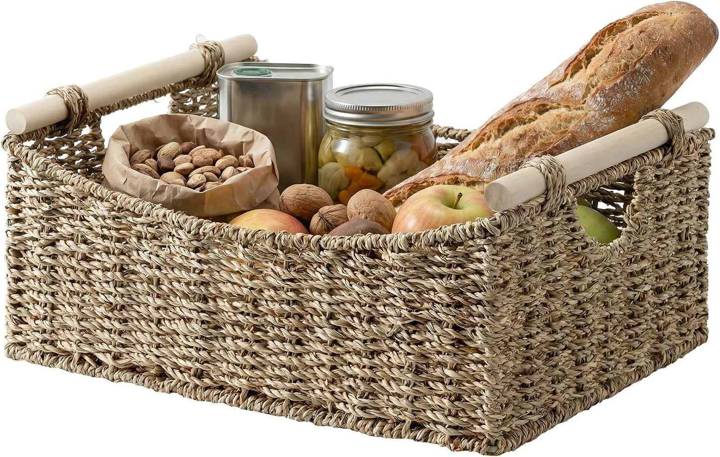 StorageWorks Wicker Baskets for Organizing, Water Hyacinth Storage Baskets with Handles, Woven Baskets for Pantry Storage, 13" x 8¼" x 7", 2-Pack