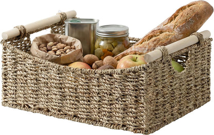 StorageWorks Wicker Baskets for Organizing, Water Hyacinth Storage Baskets with Handles, Woven Baskets for Pantry Storage, 13" x 8¼" x 7", 2-Pack