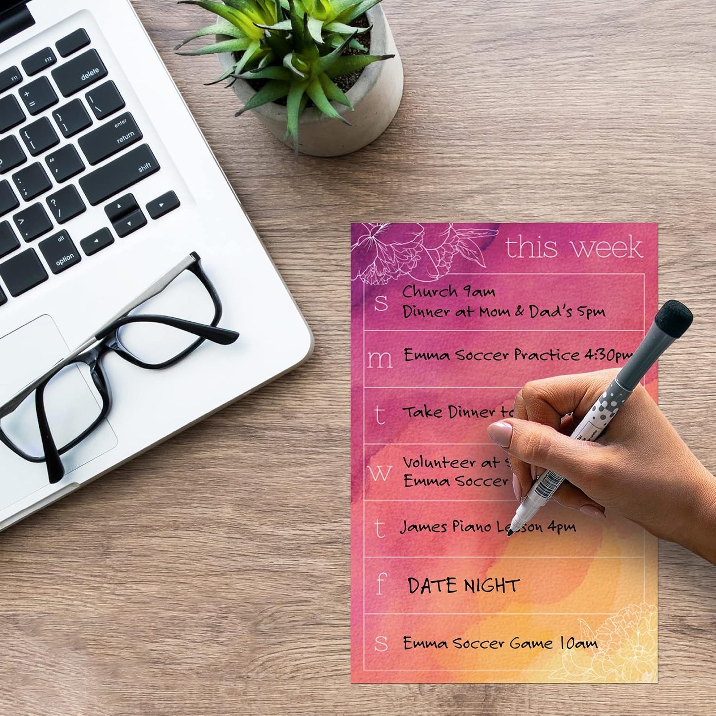 Dry Erase Weekly Calendar Planner Sticker Decal | Removable & Reusable | Magnetic Fine-Tip Marker Included (6 x 9 inches, White)