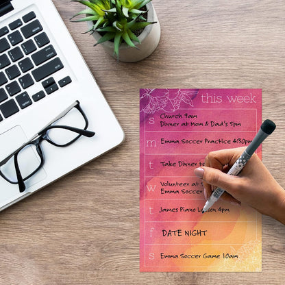 Dry Erase Weekly Calendar Planner Sticker Decal | Removable & Reusable | Magnetic Fine-Tip Marker Included (6 x 9 inches, White)