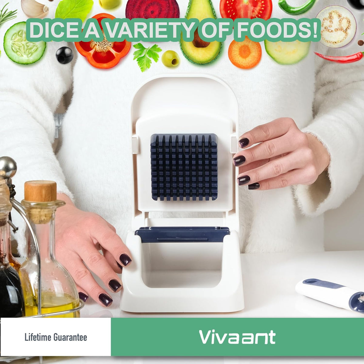Vivaant Hand Pull Manual Food Chopper, Onion Chopper Vegetable Cutter Dicer