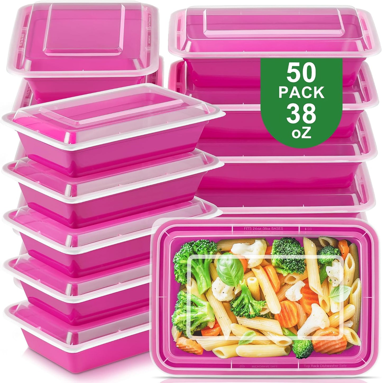 50 Pack Meal Prep Containers with Lids 38oz - BPA-Free, Reusable, Leakproof Food Storage Containers - Microwave/Dishwasher/Freezer Safe, To Go Take Out Plastic Food Storage Pans(Blue)