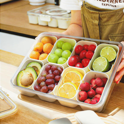Snackle Box Container with Lid and Handle,8 Compartment Divided Serving Tray-Portable Clear Organizer for Nuts, Fruits, Candy & Veggies-Perfect for Road Trip, Party, Picnic, Camping- 2Pack