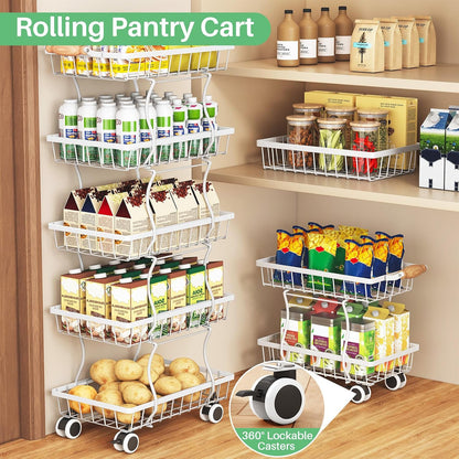 SAYZH Fruit Basket Kitchen Pantry Organizers and Storage - 4 Tier Stackable Metal Wire Basket Stand for Fruit Vegetable Snacks Jars Bins Containers Organization(Black, 4 Tiers)