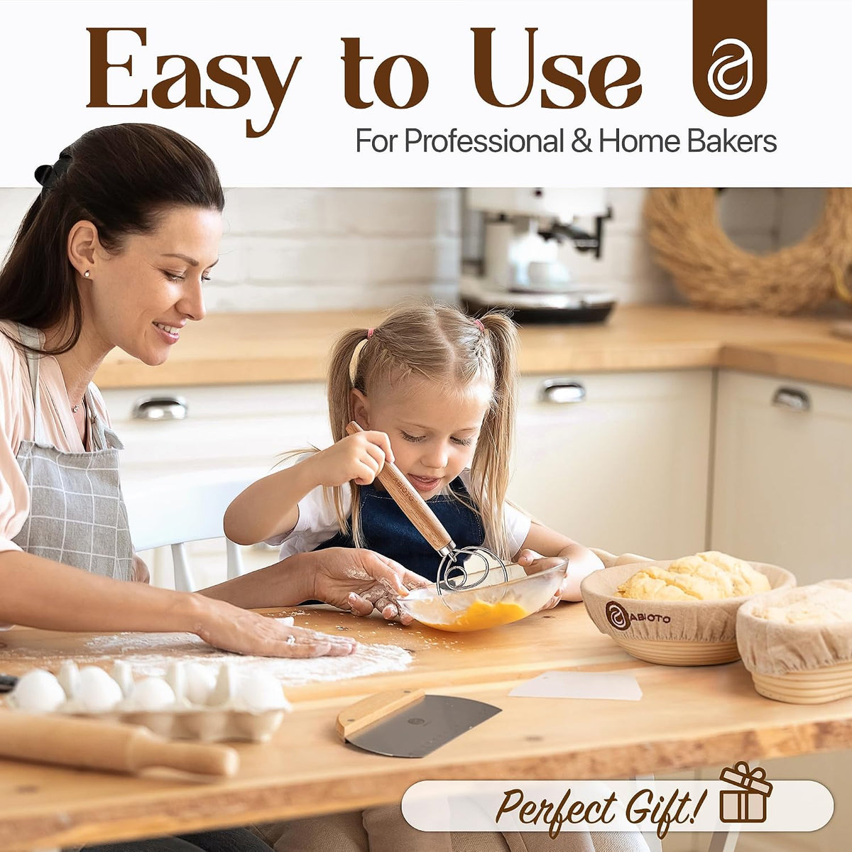 ABIOTO Banneton Baskets with Sourdough Bread Baking Supplies