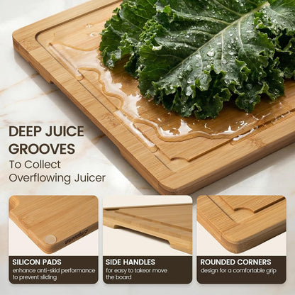Extra Large Cutting Board, 17.6" Bamboo Cutting Boards for Kitchen with Juice Groove and Handles Kitchen Chopping Board for Meat Cheese board Heavy Duty Serving Tray, XL, Empune
