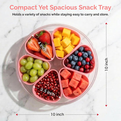 Divided Serving Tray with Lid,Stackable Snackle Box Strawberry Container for Fruits Candy Organizer, Portable Rounded Veggie Tray for Kitchen, Party, Trave and Picnic (Pink)